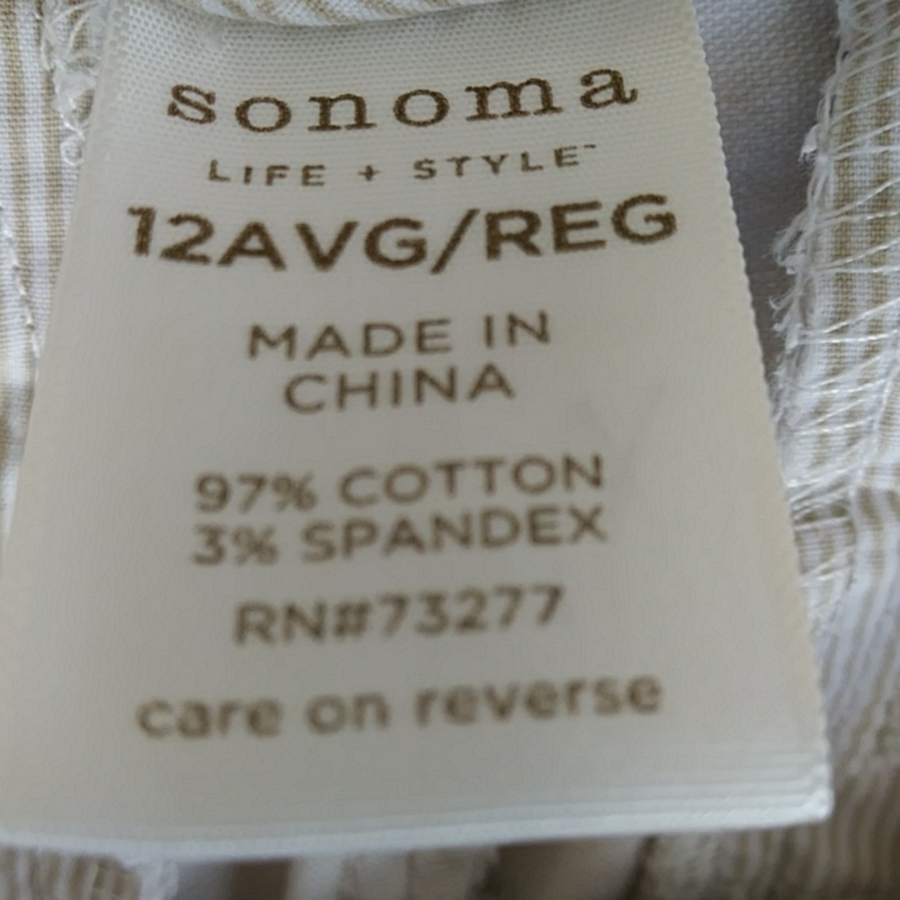 Sonoma Pinstripe Three Button Flare Wide Leg Pants 12 Reg Beige Cream - Picture 3 of 16